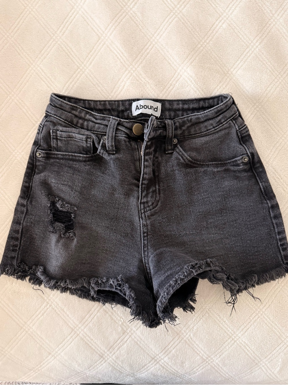 Abound Charcoal Distressed Frayed Hem Denim Shorts